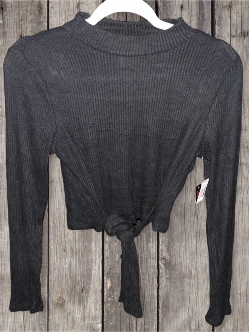 No Boundaries Black Ribbed Tie‑Front Top – Small (NWT)